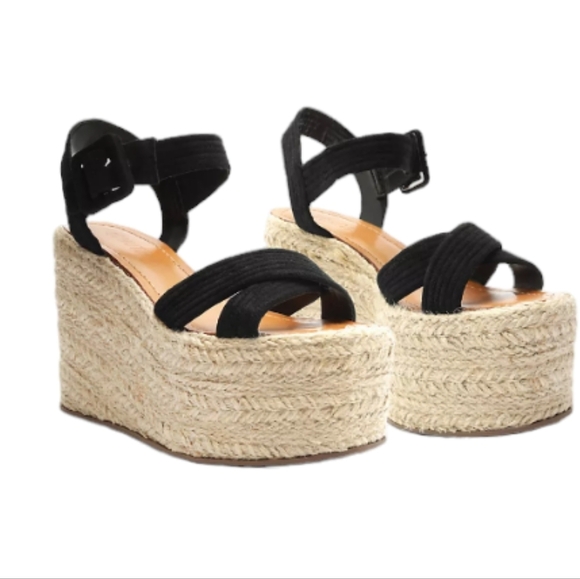 SCHUTZ Black Espadrille Wedge Sandals - Picture 1 of 11